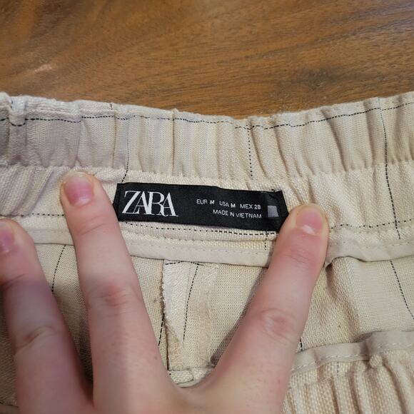 Zara Beige Black Square Patterned Womans Medium Business Casual Pants - Picture 4 of 6